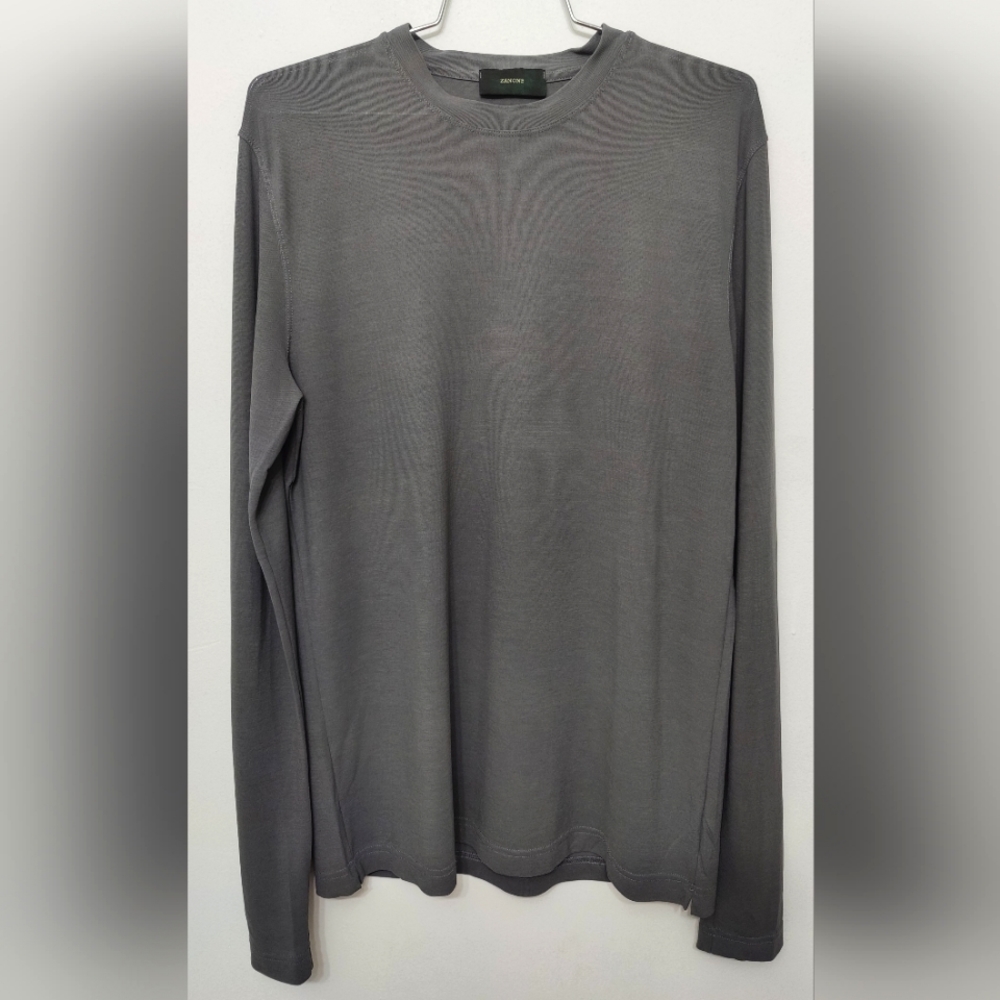 Slowear Zanone long sleeve cotton tshirt round neck gray size Medium